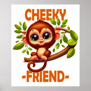 Poster Ami effronté jeu de mots Bébé singe mignon sur un