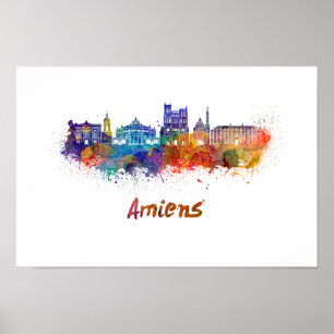 Poster Amiens skyline in watercolor