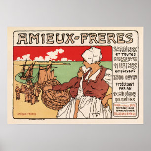 Poster AMIEUX FRERES Sardine Poisson Pêcheur Vieux França
