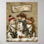 Poster Amis de neige<br><div class="desc">des amis de bonhomme de neige s'apprécient mutuellement compagnie. Parfait pour les cadres primitifs.</div>