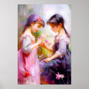 Poster Amis et fleurs