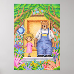 Poster Amitié entre un ours et une fille.
