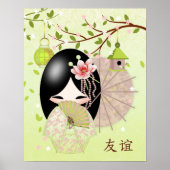 Poster Amitié, Poupée Kokeshi Dans Les Mélanges Vert Prin (Devant)