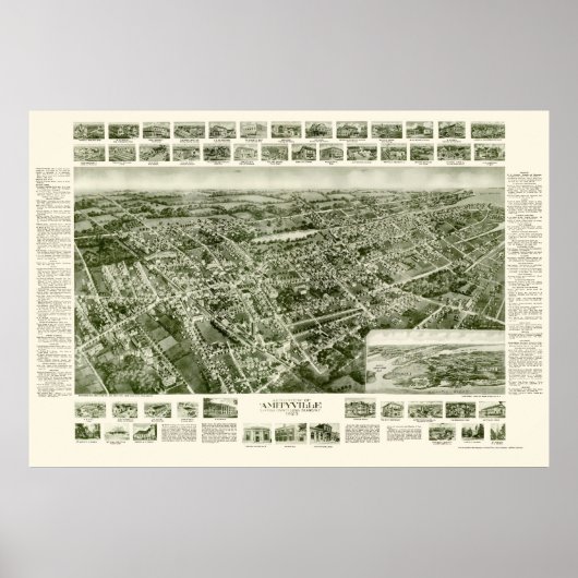Poster Amityville, NY Carte panoramique - 1925 (Devant)