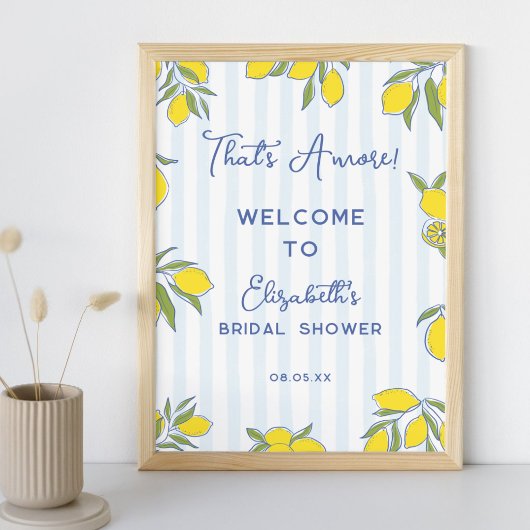 Poster Amore Lemons Dessinés à la Main Rayures Bleues Bab