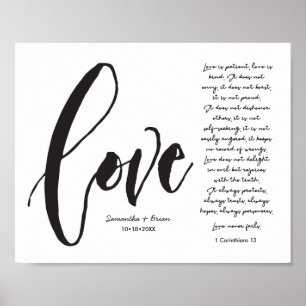 Poster Amour, 1 Cor. 13, Nom du Couple, Écriture Moderne