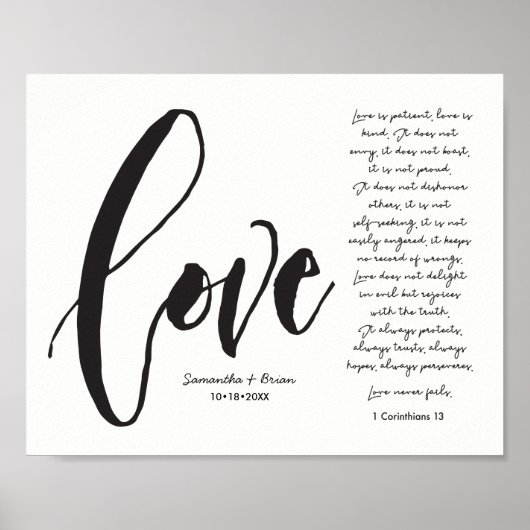 Poster Amour, 1 Cor. 13, Nom du Couple, Écriture Moderne (Devant)