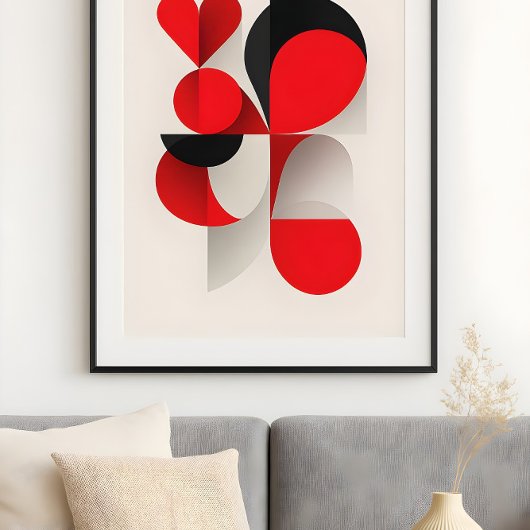 Poster Amour abstrait d'art géométrique moderne rouge et
