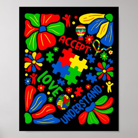 Poster Amour Accepter Comprendre Autisme Boho Fleur (Devant)