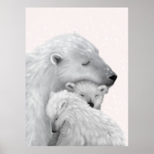 Poster Amour arctique : Famille d'ours polaires aux teint