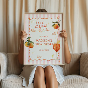 Poster Amour au premier Spritz Oranges Rayures Bienvenue