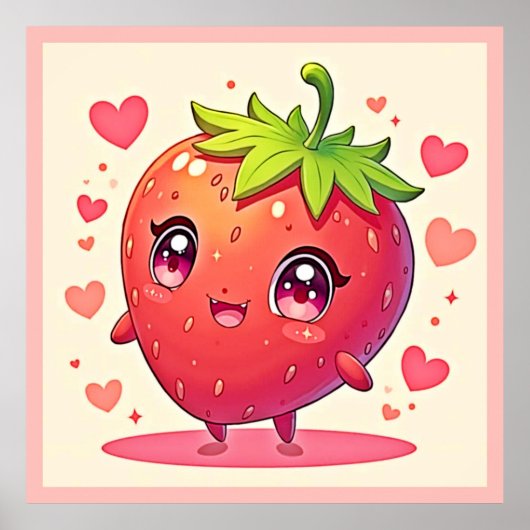 Poster Amour aux fraises adorable (Devant)