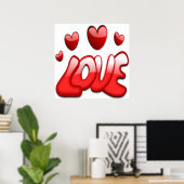 POSTER AMOUR AVEC LES COEURS ROUGES (Bureau à domicile)