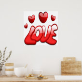 POSTER AMOUR AVEC LES COEURS ROUGES (Cuisine)