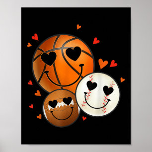 Poster Amour Baseball Basketball Football Retro Smile Fac