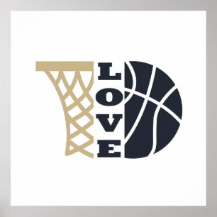 Poster amour basket-ball et balle bleue