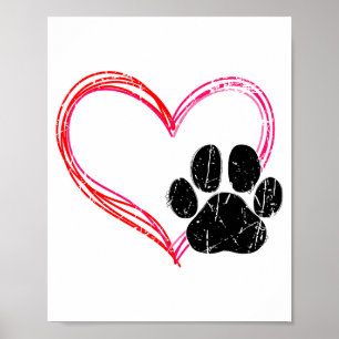 Poster Amour Coeur Chat Chien Empreinte de Patte, Cadeaux
