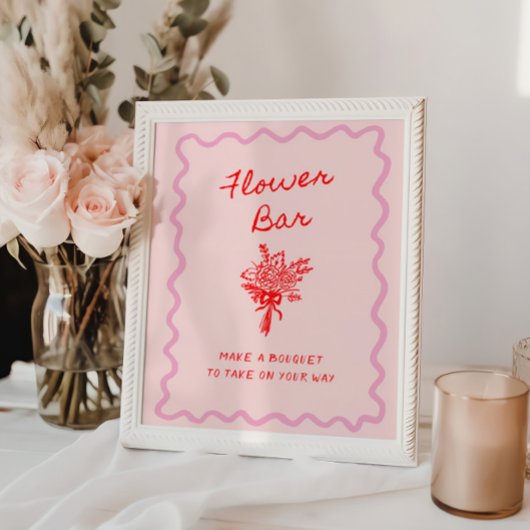 Poster Amour dans la barre de fleurs rouge rose en fleur