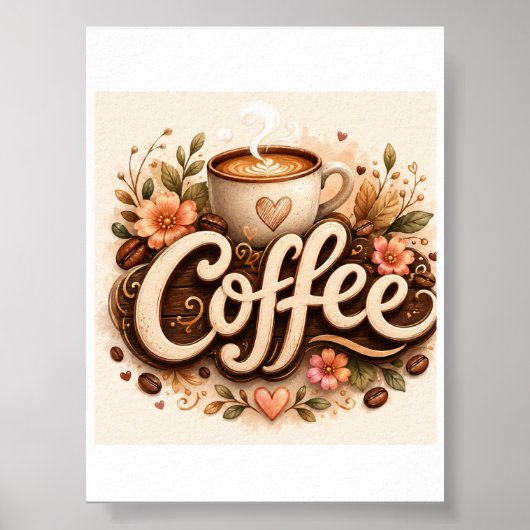 Poster Amour de café floral (Devant)