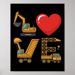 Poster Amour de camion de construction Excavatrice Camion
