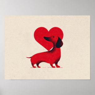 Poster Amour de Dachshund – Dessin de cœur de chien migno