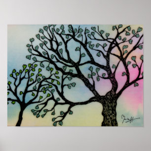 Poster Amour de la mère - Arbres sur le vellum et aquarel