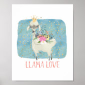 Poster Amour de Lama Couronne Aquarelle Mignon Kawaii Ado (Devant)