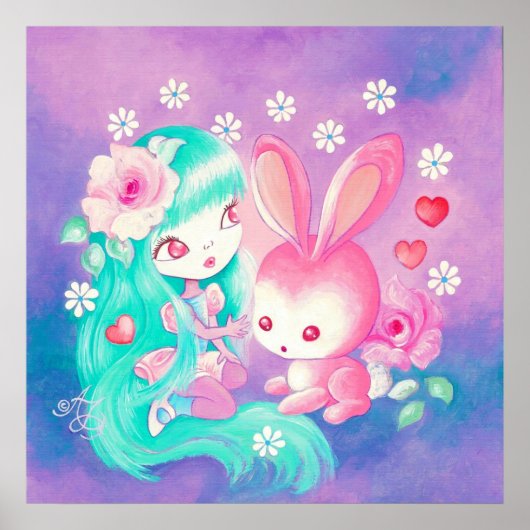 Poster Amour de lapin rose (Devant)