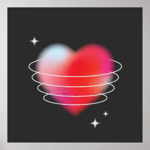Poster Amour de l'espace, coeur rouge hitech valentines d