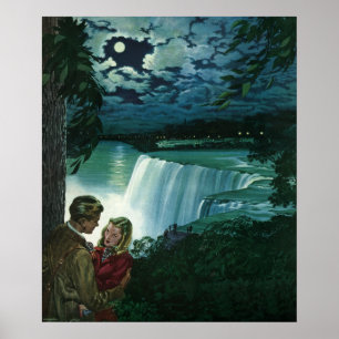 Poster Amour de lune de miel vintage, jeunes mariés aux c
