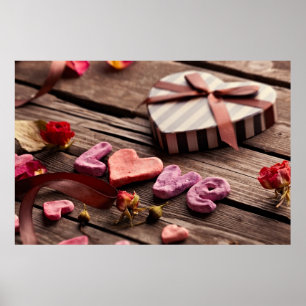 Poster Amour de mot avec le cadeau en forme de coeur de