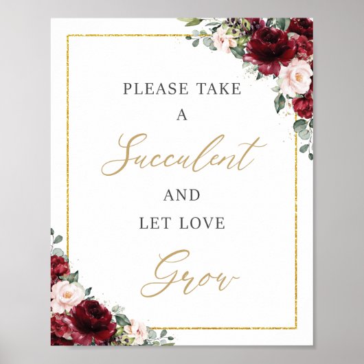 Poster Amour de Succulente Fleurie Rose Bourgeon Bourgogn (Devant)