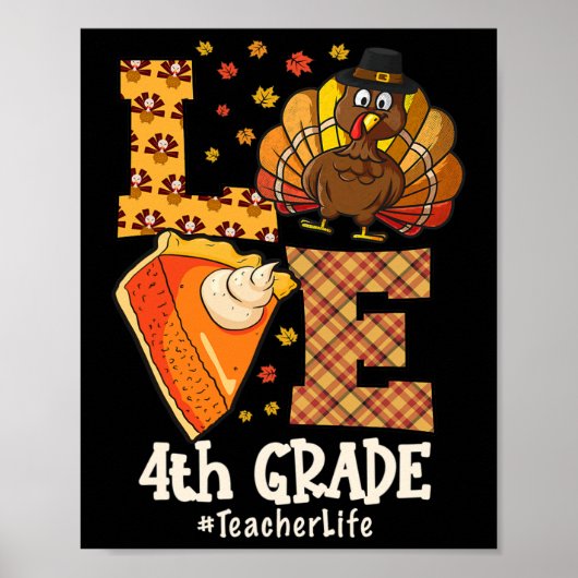 Poster Amour de Thanksgiving Enseignant de 4e année Dinde (Devant)