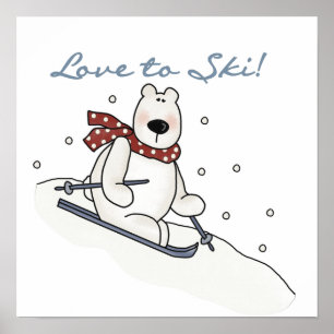 Poster Amour d'ours blanc à skier T-shirts et cadeaux