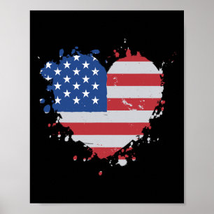 Poster Amour Drapeau Usa Coeur 4 juillet Américain Fier G
