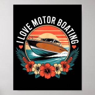 Poster Amour du bateau à moteur vintage coucher de soleil