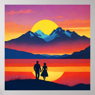 Poster Amour du paysage de la montagne Retro