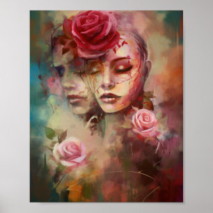 Poster Amour et Paix, Un art Rose moderne Abstrait Imprim