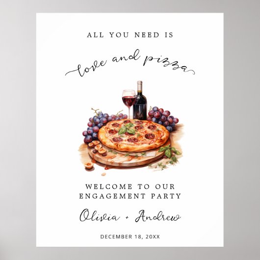 Poster Amour et Pizza Engagement Mariage de bienvenue (Devant)