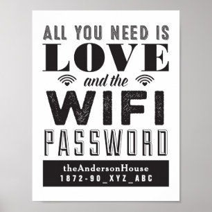 Poster Amour et WiFi Mot de passe Guest Room Art