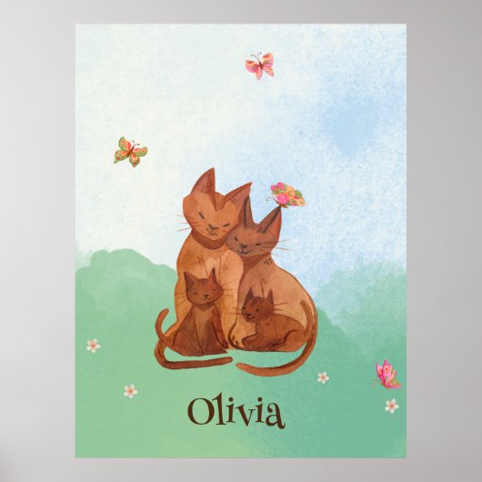 Poster Amour Famille de chats (Devant)