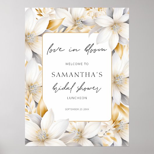 Poster Amour Floral Frontière En Fleur Fête des mariées D (Devant)