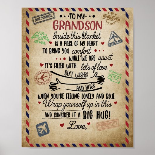 Poster Amour Grandson | Lettre à mon petit-fils de grand- (Devant)
