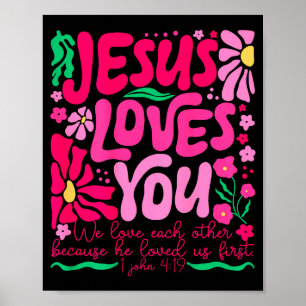 Poster Amour Jésus Boho Floral Foi Religieuse