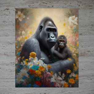 Poster Amour Maternel - Image de Gorille Mère en Aquarell