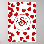 Poster amour monogrammé motif des coeurs rouges (Devant)