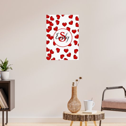 Poster amour monogrammé motif des coeurs rouges (Salon 3)