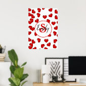 Poster amour monogrammé motif des coeurs rouges (Bureau à domicile)