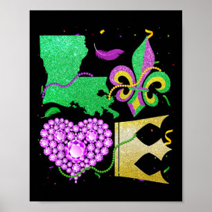 Poster Amour Nola Louisiane Carte Perles Et Couronne Mard