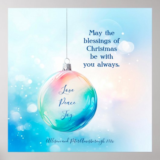 Poster "Amour Paix Joie" Ornement de Noël (Devant)